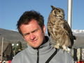 Peter with the sun in his Eyes and an Owl on his shoulder!