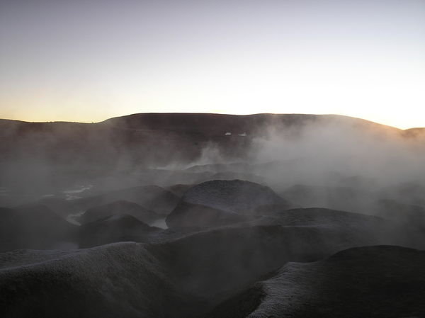Steam Rising from the Geysers just before Sun Rise