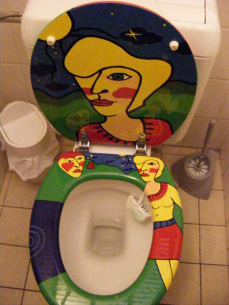 pretty toilet seat in chocolate store