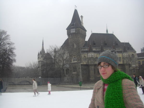 skating in front of castle