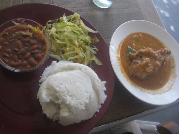 Pap with beans and chicken