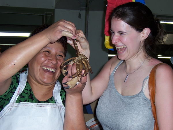 She was determined that I would hold the crab for a photo op...