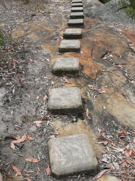Unnecessary stepping stones through dried-up creek bed