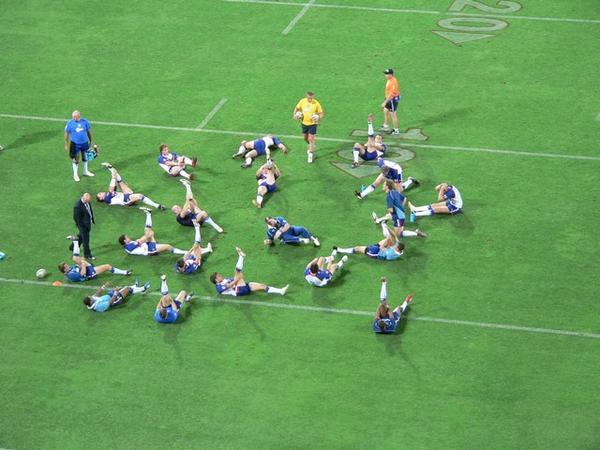 GB rugby league team warming up