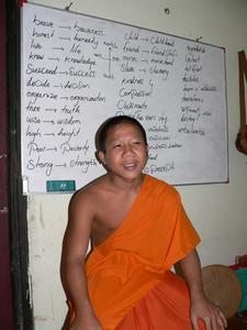 Novice Khammouan in front of his English practice