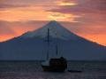 Ship and Volcan Osorno at dawn