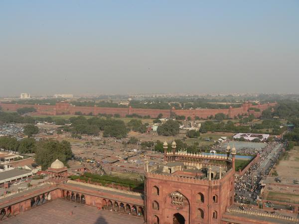 Red Fort walls in the distance
