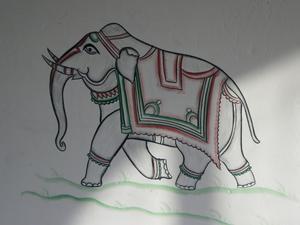 Elephant painting on guest house wall