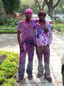 Two enthusiastic participants in Holi