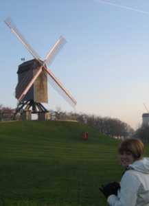 Sarah staying a safe distance away from the deadly windmill