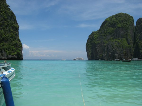 standing on the beach and looking out, Maya bay