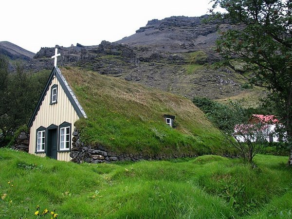 Traditional turf roofed church 