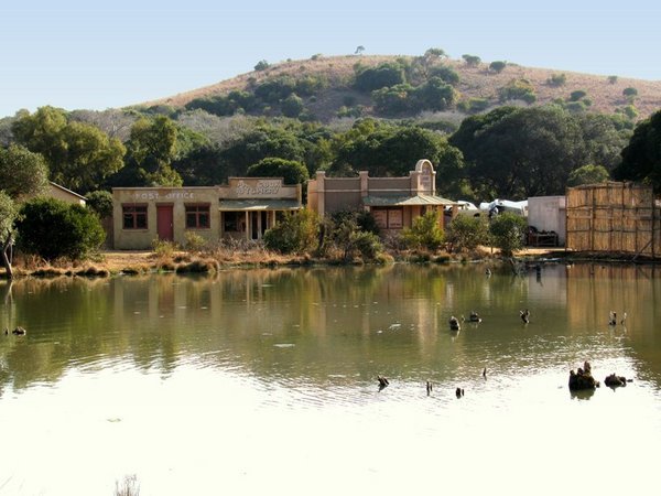View of film set from across the lake 