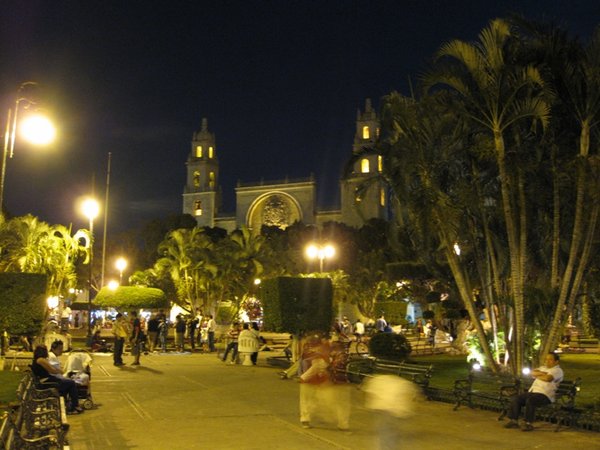 Merida plaza at night
