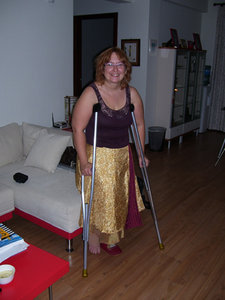 Nancy and her shiny new crutches