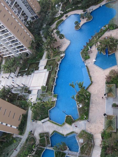 Looking down at half the pool