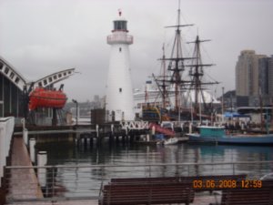 Endevour replica and lighthouse