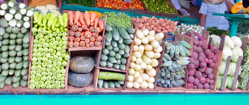 Artfully displayed vegetables, local market in Kandy