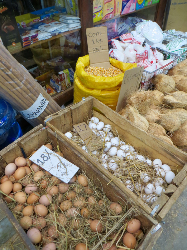 Eggs, cinnamon and coconut for sale at local market in Nuwara Eliya 