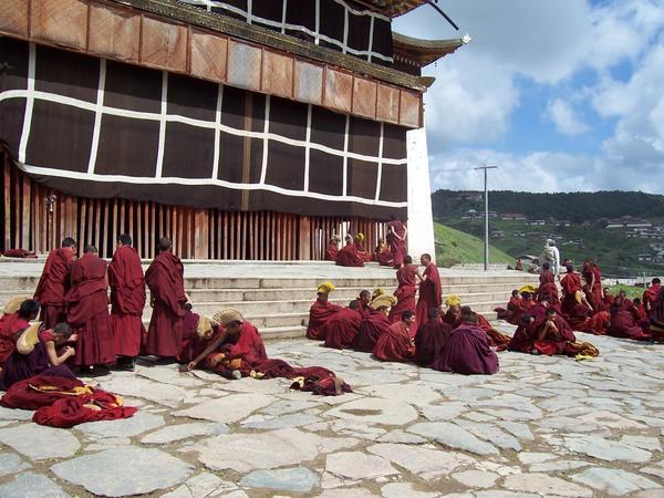 Monks forming debating groups