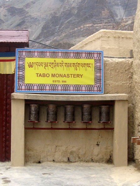 Prayer wheels at entrance gate , Tabo Monastery