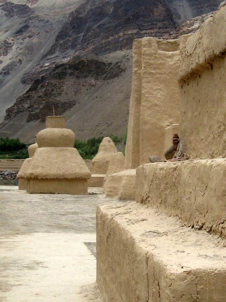 The sandstone walls and chortens of Tabo Monastery