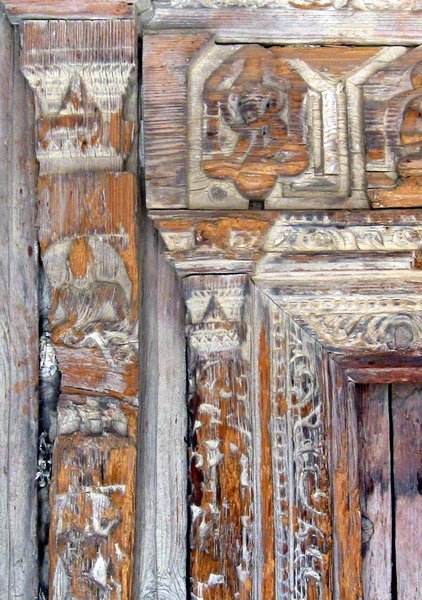 Ancient wooden door within monastery
