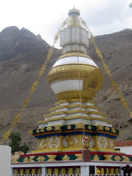 The shiny new chorten - in readiness to be dedicated by The Dalai Lama