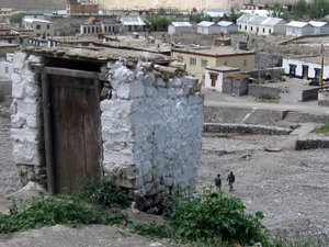 Toilet  way above riverbed in Kaza