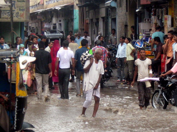 Flooded street in Bikaner