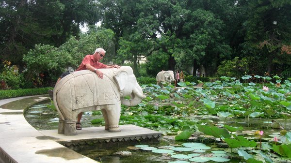 Jerry and marble elephant at Garden for the Maids of Honour