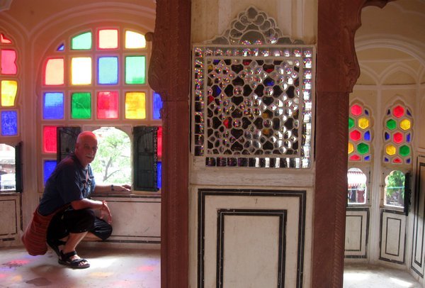 Jerry and the coloured glass windows in the Wind Palace