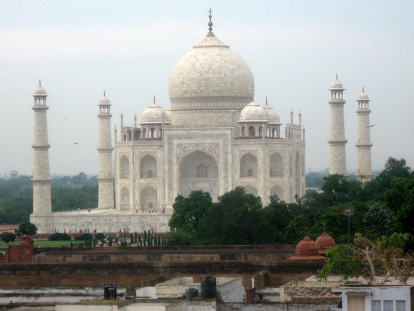 The view of the Taj Mahal from the roof of the guesthouse next day