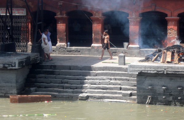 The cremations ghats on the banks of the Bagmati River