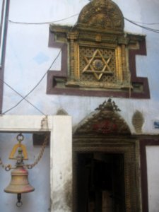 Temple window and door in street Kathmandu