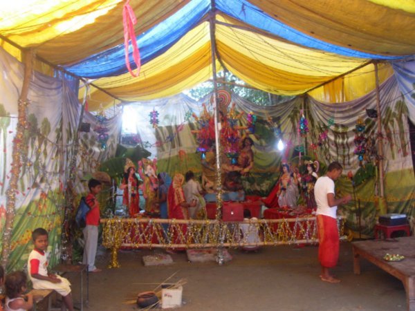 Hindu tempory temple in tent