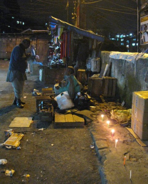 Footpath candles Diwali evening