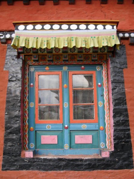 Colourful window at Tashiding Monastery