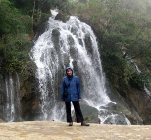 Linny at waterfall in Cat Ba village near Sapa