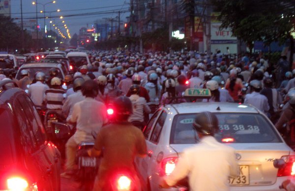 Traffic jam in centre of HCMC - mainly motorcycles