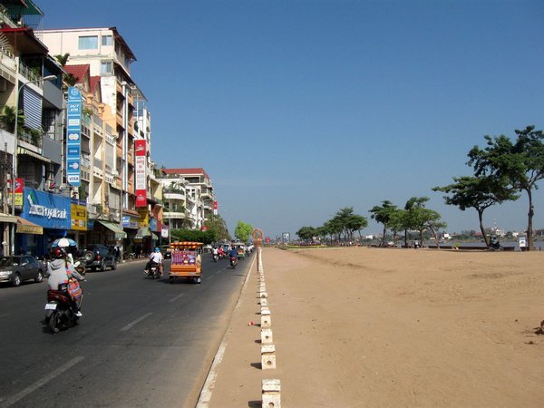 Sisowath Quay, the wide street which borders the Mekong