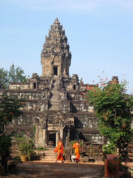 Monks at Bakong, one of the Rolous Temples