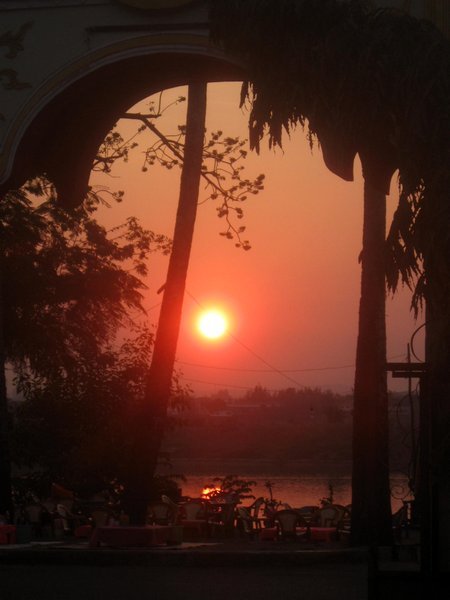 Sunset through temple gate 