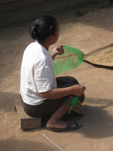 Weaving a net bag - used for fishing and storage