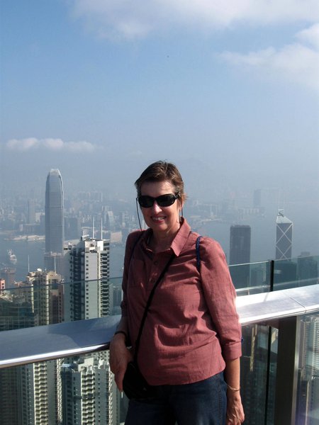 Linny with view of Kowloon from Victoria Peak