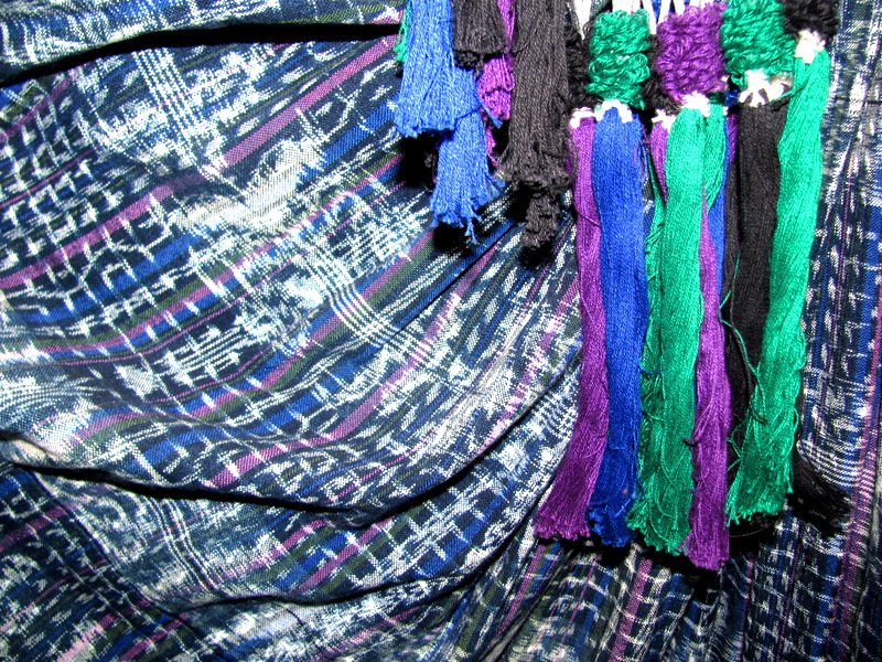 Indigo dyed skirt and head piece tassels