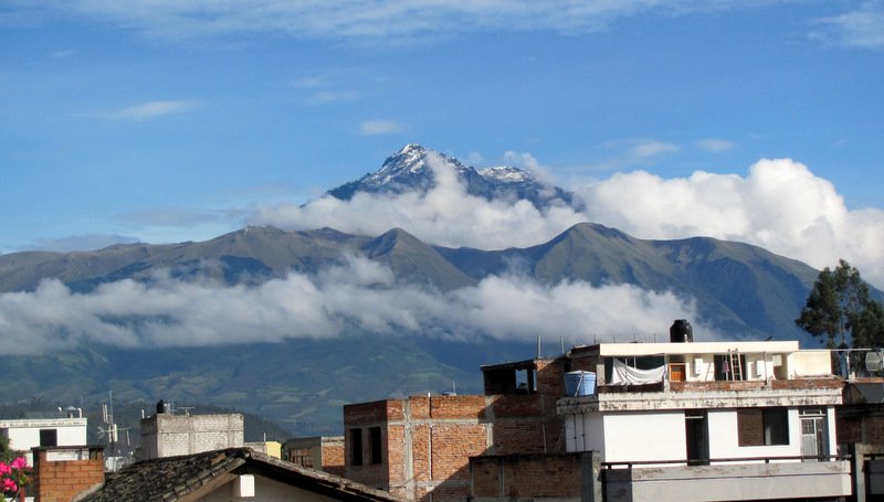 The volcano behind the city from the roof of our guest house.