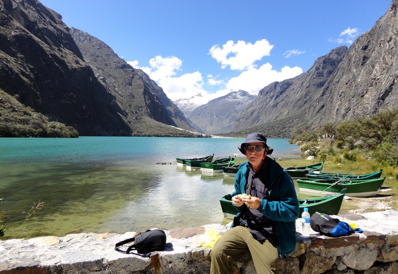 Lunch stop,day 3, one of the two coloured Llanganuco Lakes at the base of Mt Huascaran