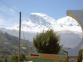 Mt Huascaran (you can see the space like scoop which fell onto Yungay) from the gate of the memorial garden 