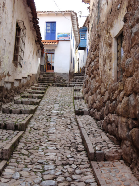 The narrow cobbled streets of the city - and the buildings built on the Inca foundations
